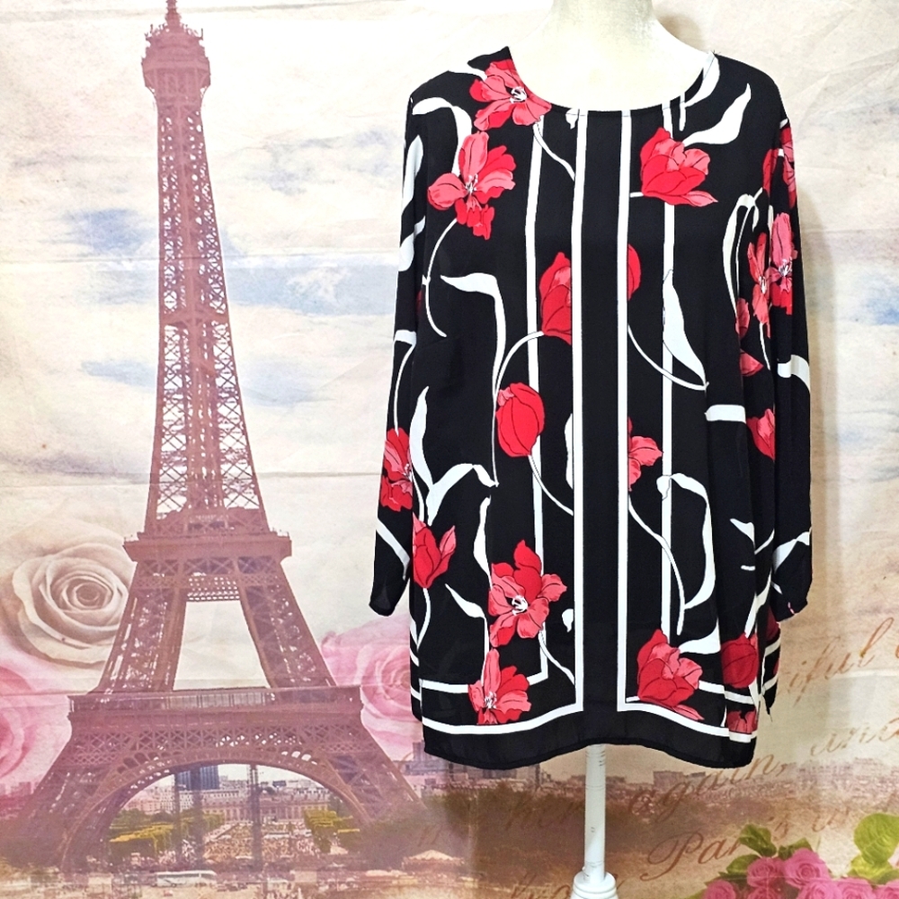 Liz Claiborne Black and Red Floral Top